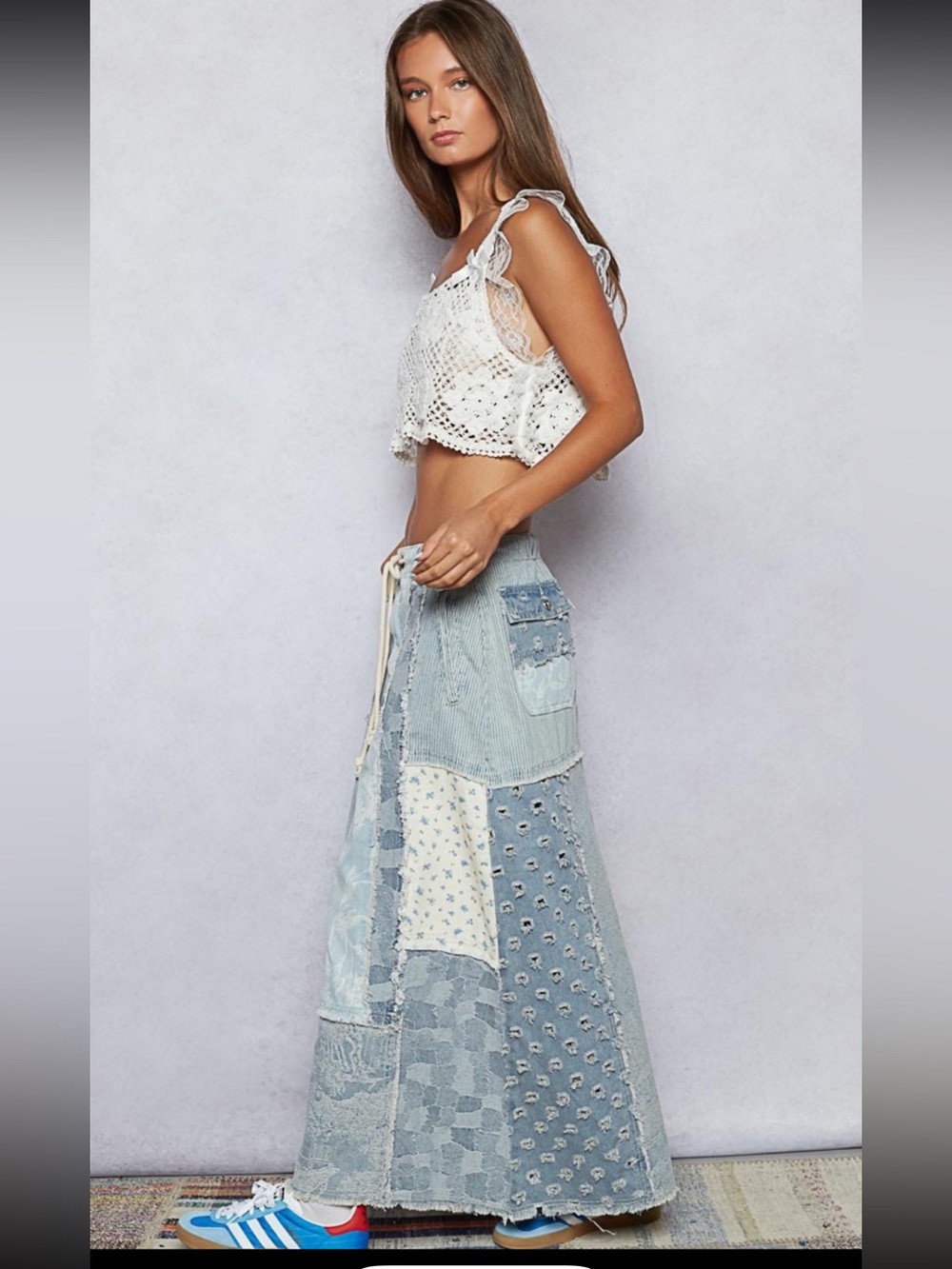 POL Maxed Out Corded Waist Patchwork Denim Skirt - Picture 7 of 16